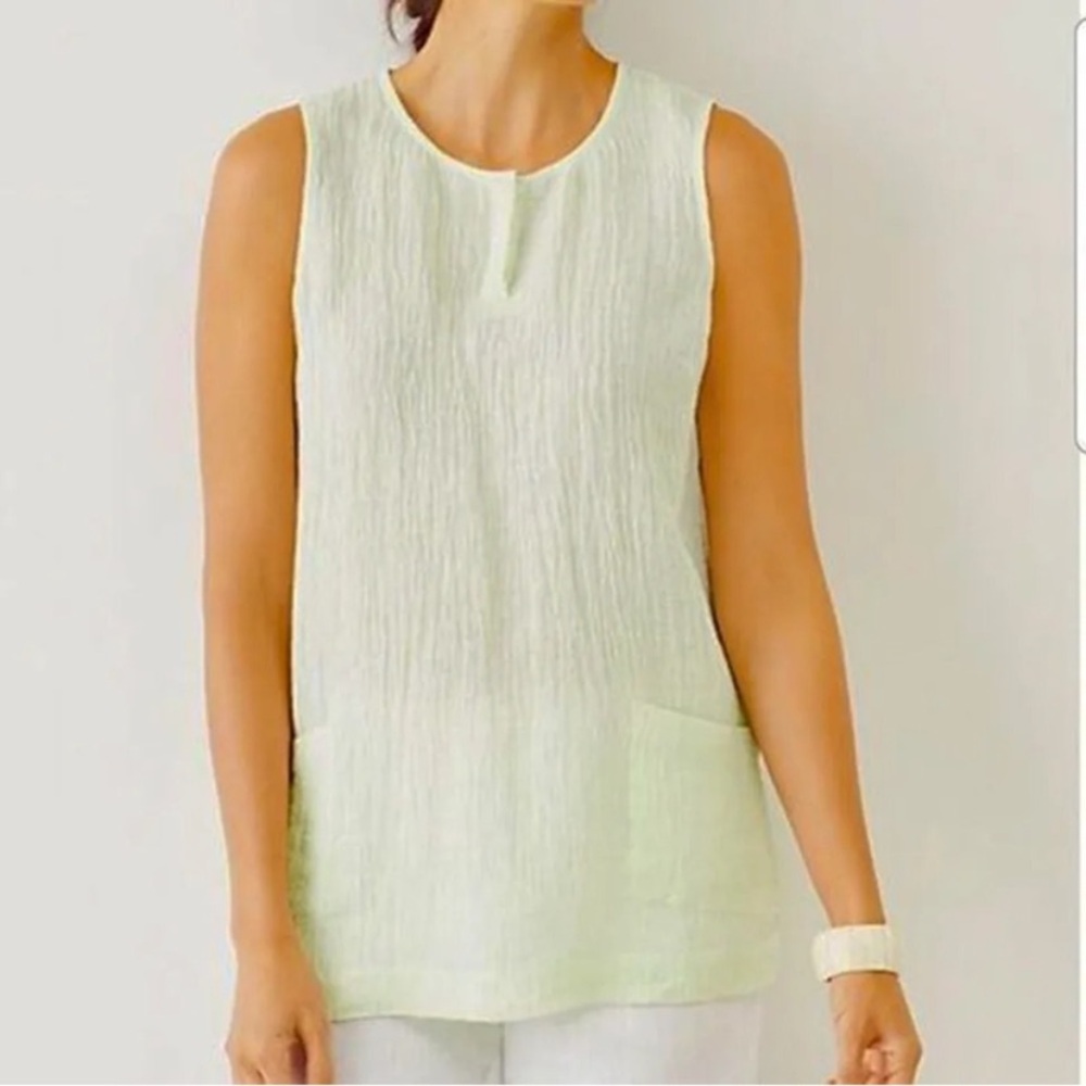 J Jill Sleeveless Light Green Women's Linen Top size Large